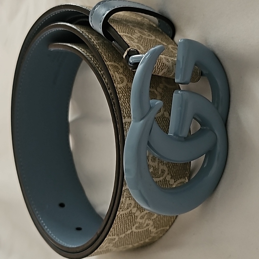 RARE! Gucci GG Marmont Wide Belt Light Blue